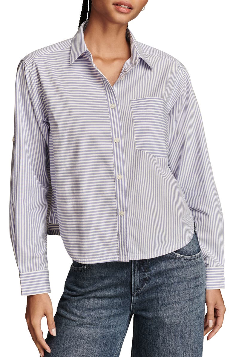 Lucky Brand Stripe Cotton Crop Button-Up Shirt, Main, color, 