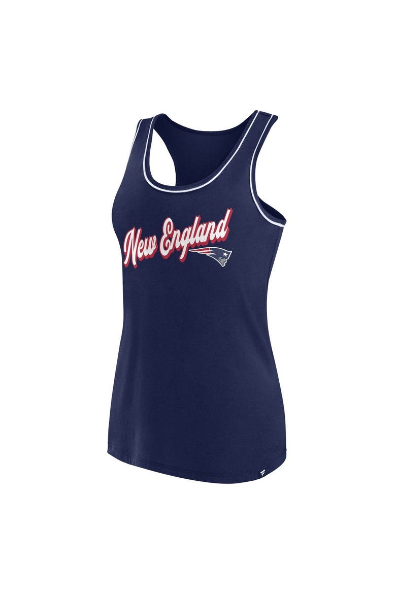 Women's Fanatics Branded Navy New England Patriots Wordmark Logo Racerback Scoop Neck Tank Top, Alternate, color, Navy