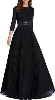 Ieena for Mac Duggal Shimmering Pleated A-Line 3/4 Sleeve Gown