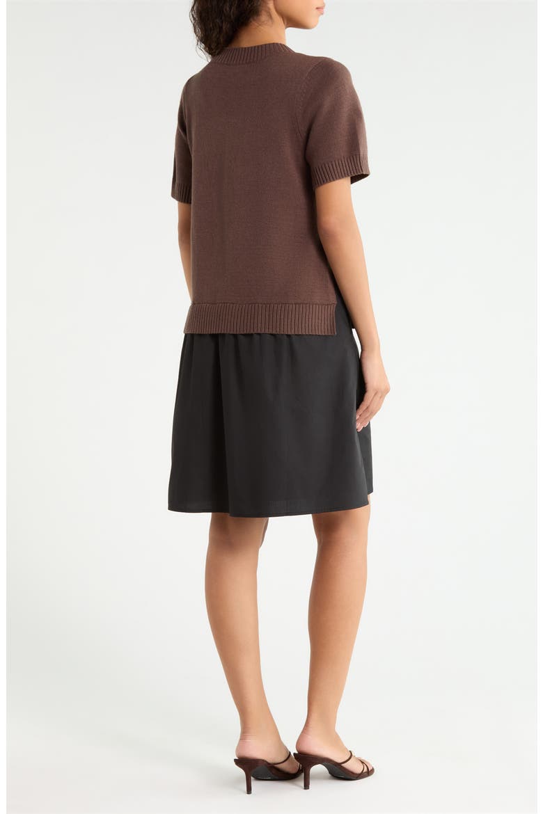 Karola Mixed Media Minidress, Alternate, color, DARK BROWN