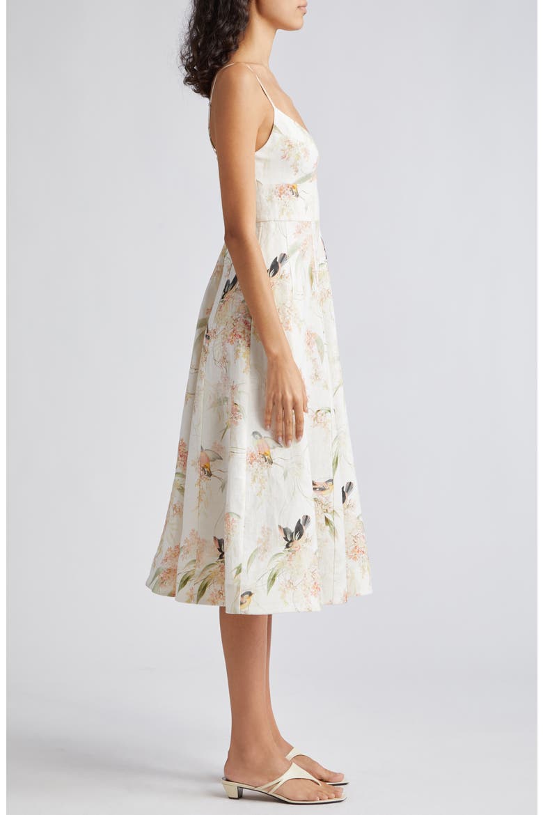 Picnic Floral Linen Midi Sundress, Alternate, color, CORAL BIRDS
