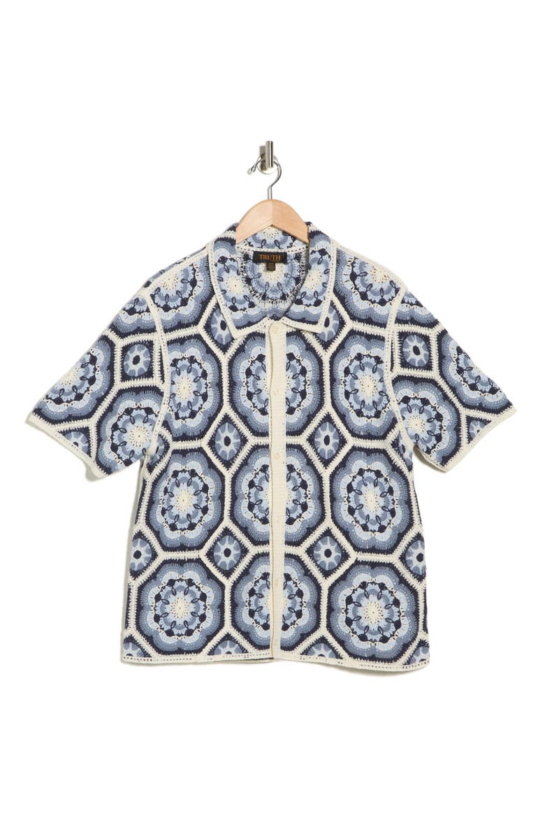 Crochet Button-Up Shirt, Alternate, color, BLUE COMBO