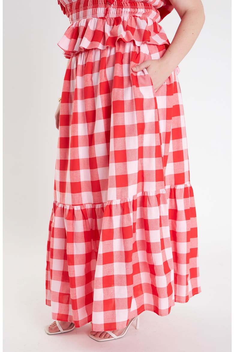 Gingham Midi Skirt, Alternate, color, PINK/ RED