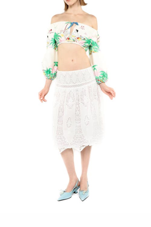 Anna Sui Applique Lace Combo Skirt In White Multi