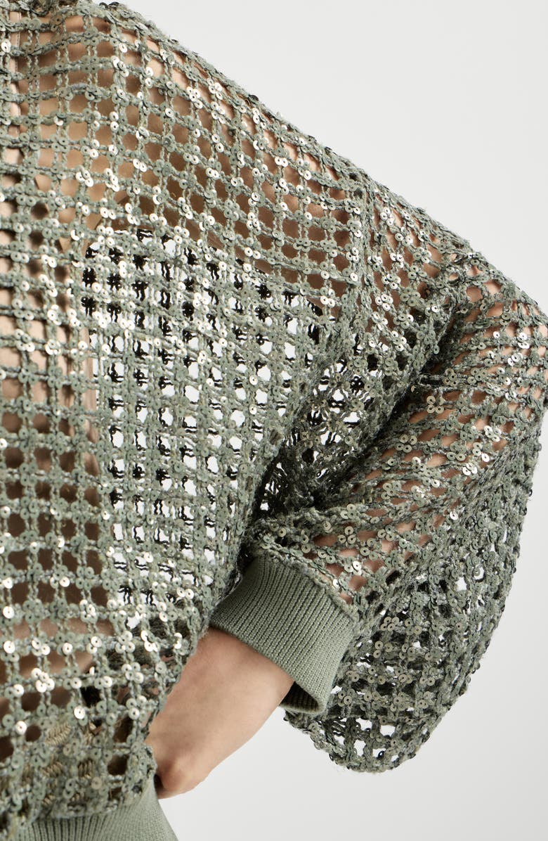 Brunello Cucinelli Dazzling Net Embroidery cardigan, Alternate, color, Green