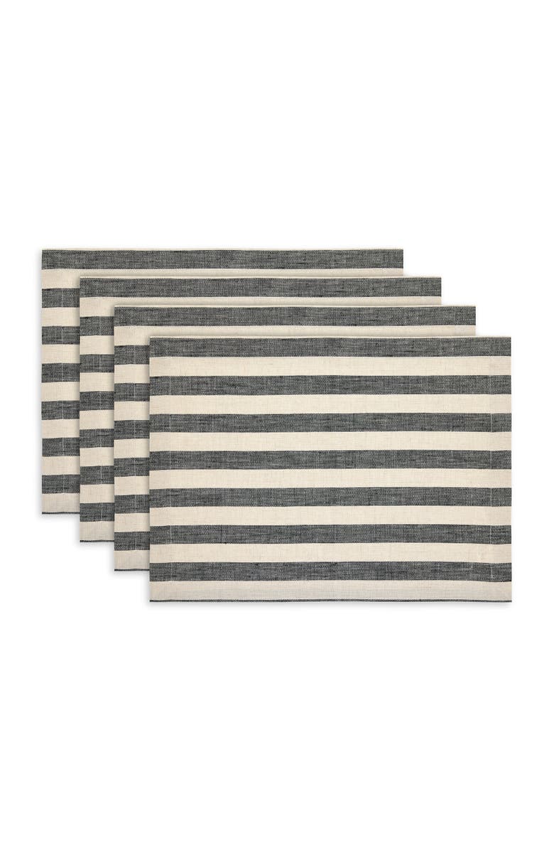 Solino Home Linen Placemats - Sorrento Stripe, 14" x 19", Main, color, Black And Natural