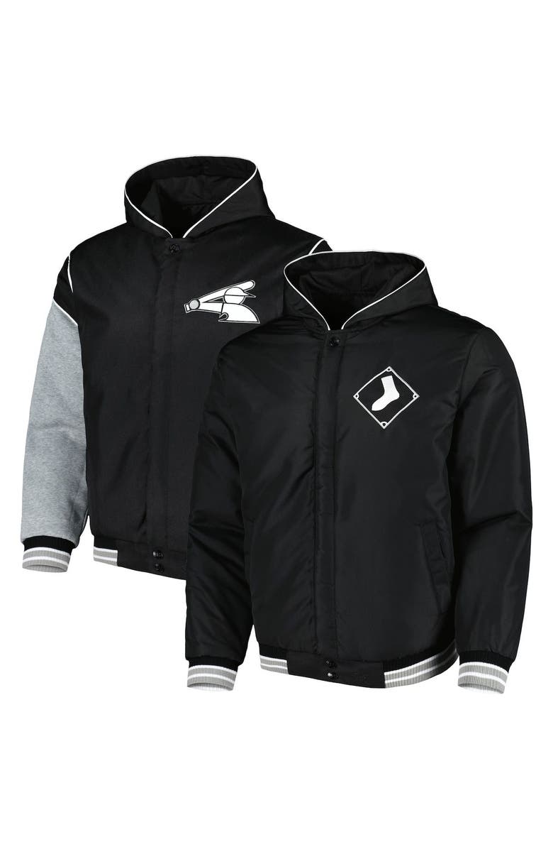 JH DESIGN Men's JH Design Black Chicago White Sox Reversible Fleece Full-Snap Hoodie Jacket, Main, color, Black