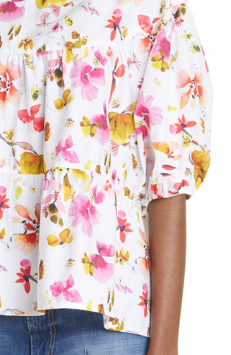Merlette Paraiso Floral Print Puff Sleeve Tiered Top, Alternate, color, 
