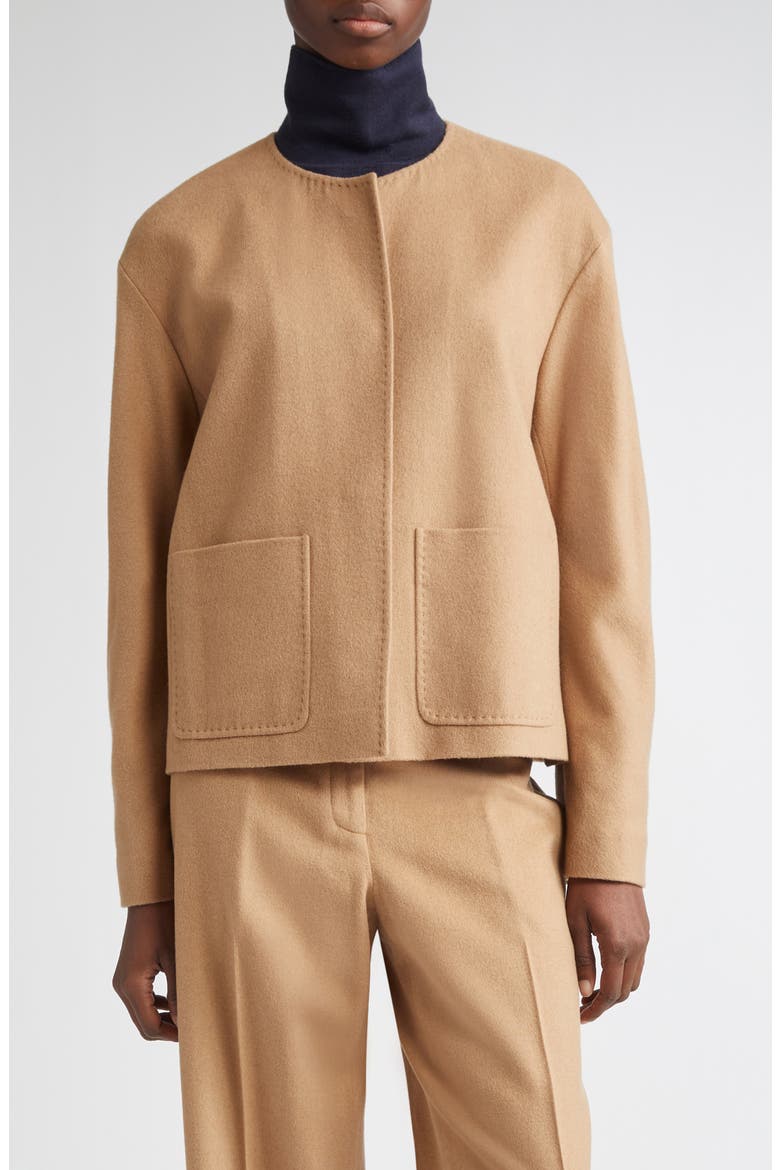 Patch Pocket Collarless Camel Hair Jacket, Main, color, CAMEL