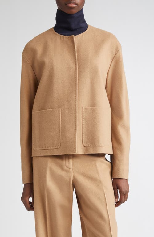 Lafayette 148 New York Patch Pocket Collarless Camel Hair Jacket In Brown