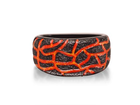 Rivers Of Fire Textured Silver & Enamel Band Men Ring
