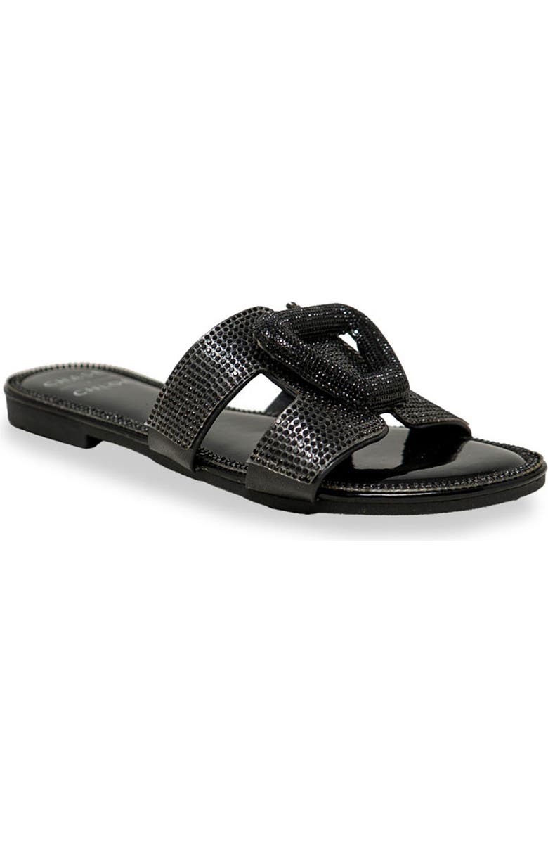 CHASE AND CHLOE Rhinestone Embellished Slide Sandal, Main, color, Black Metallic