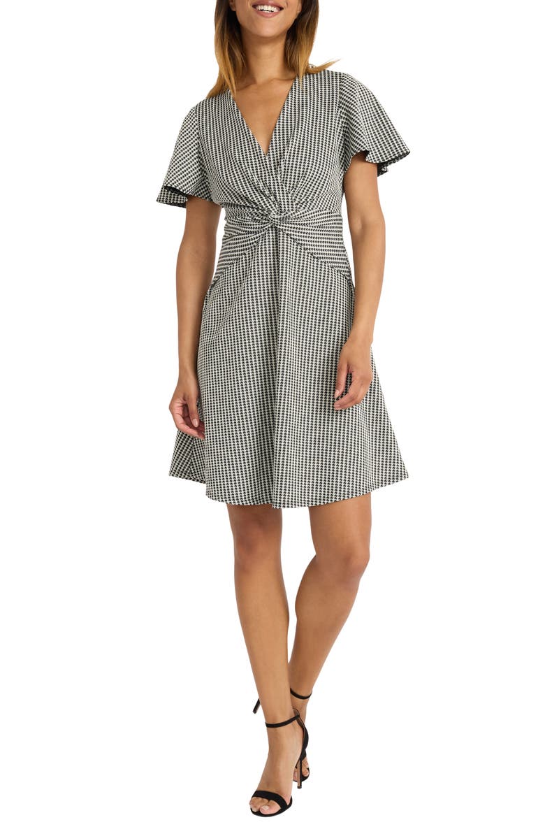 Maggy London Houndstooth Knot Minidress, Main, color, Black/ White