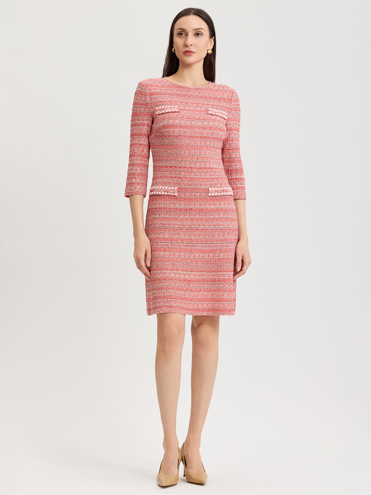 Whipstitch Tweed Knit Sheath Dress
