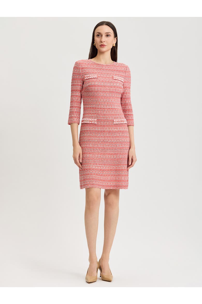 Whipstitch Tweed Knit Sheath Dress, Main, color, Cherry Ember/Biscotti/Black