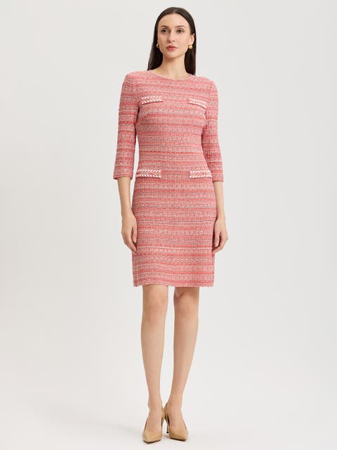 Whipstitch Tweed Knit Sheath Dress