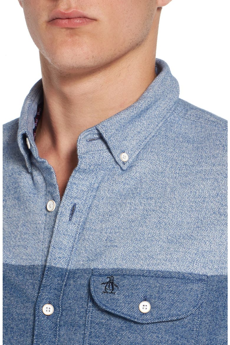 Trim Fit Two-Tone Woven Shirt, Alternate, color, MEDIEVAL BLUE