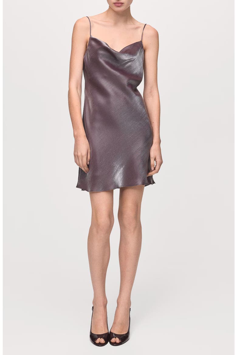 Cowl Neck Satin Mini Slipdress, Main, color, METALLIC PURPLE