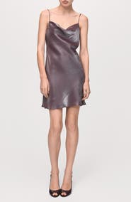 MANGO Cowl Neck Satin Mini Slipdress