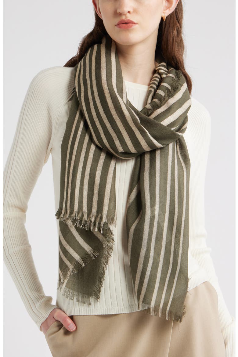 Eyelash Trim Print Cashmere & Silk Wrap, Main, color, GREEN PAINTED LINES