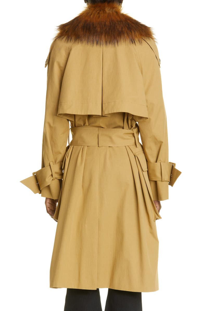 Khaite Nedding Double Breasted Trench Coat with Removable Faux Fur Collar, Alternate, color, 