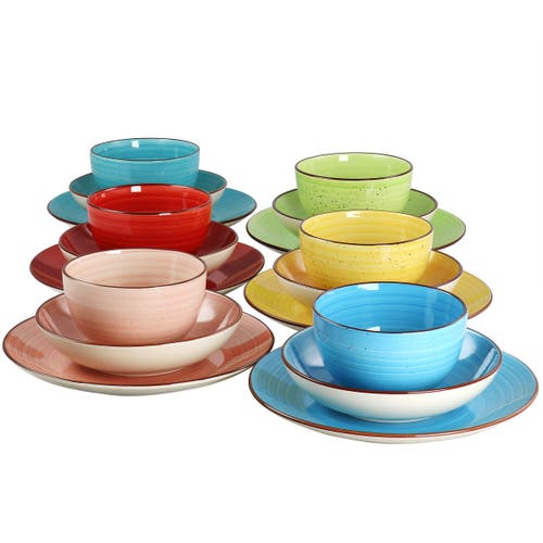Elama Sebastian 18 Piece Double Bowl Stoneware Dinnerware Set In Multi