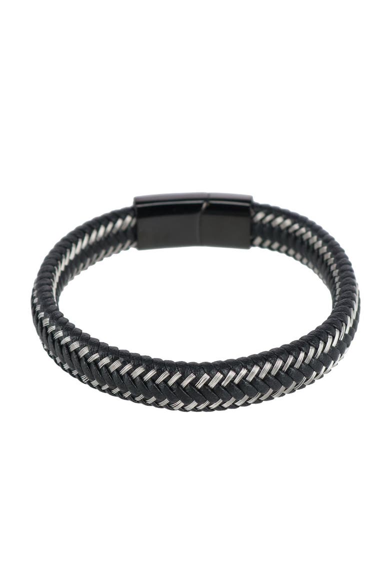 Loose Fit Esteban Black and Silver Braided Bracelet, Main, color, Black