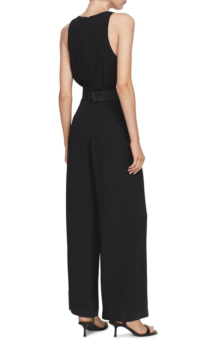 MANGO Belted Sleeveless Jumpsuit, Alternate, color, Black