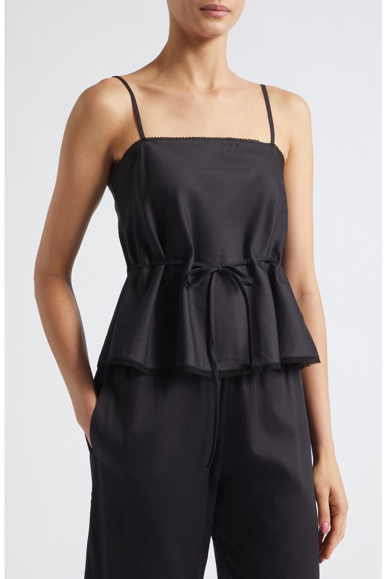 Yoko Lace Trim Tie Waist Tank Top, Alternate, color, BLACK