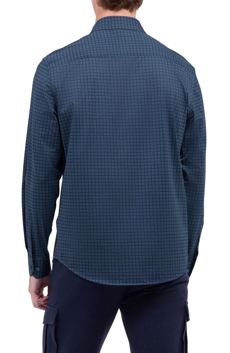 Bugatchi James OoohCotton<sup>®</sup> Geo Button-Up Shirt, Alternate, color, Peacock