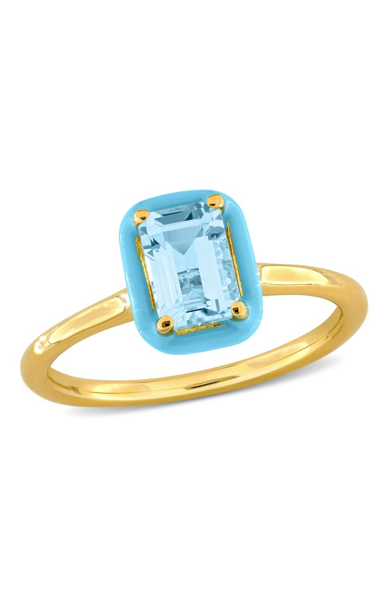 Julianna B. Blue Topaz & Enamel Halo Ring Yellow-Plated, Main, color, Blue Topaz