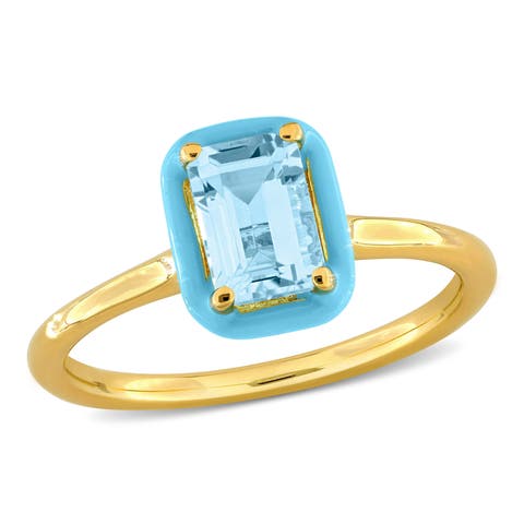 Blue Topaz & Enamel Halo Ring Yellow-Plated