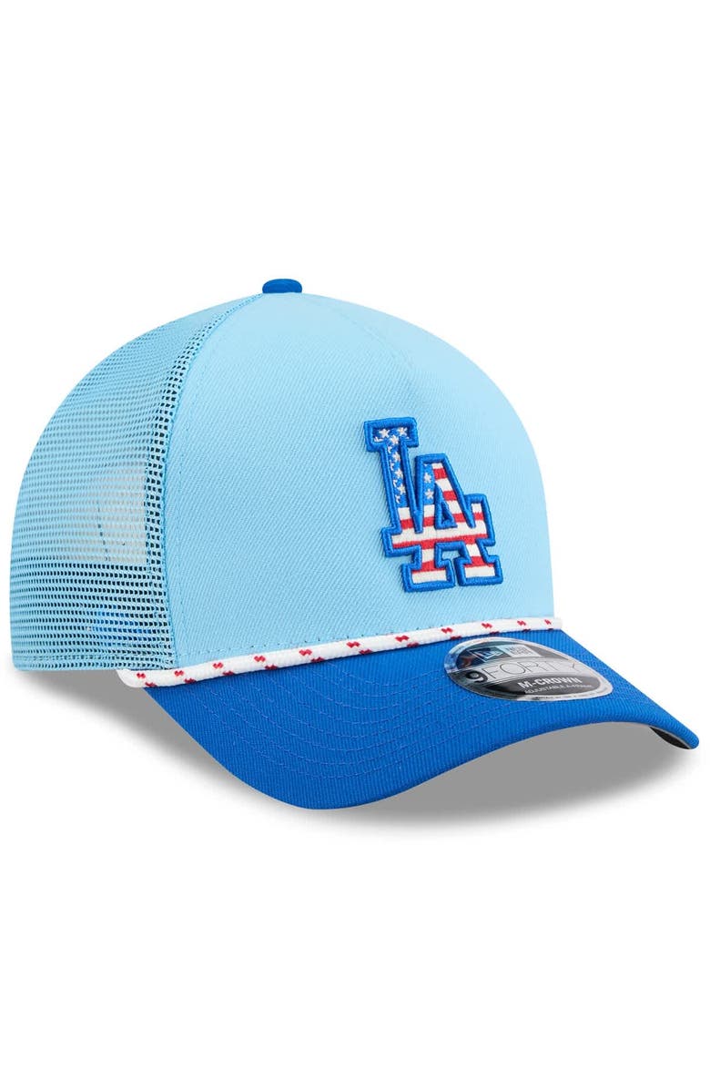 New Era Men's New Era Light Blue/Royal Los Angeles Dodgers 2025 Fourth of July 9FORTY A-Frame M-Crown Adjustable Trucker Hat, Alternate, color, Light Blue