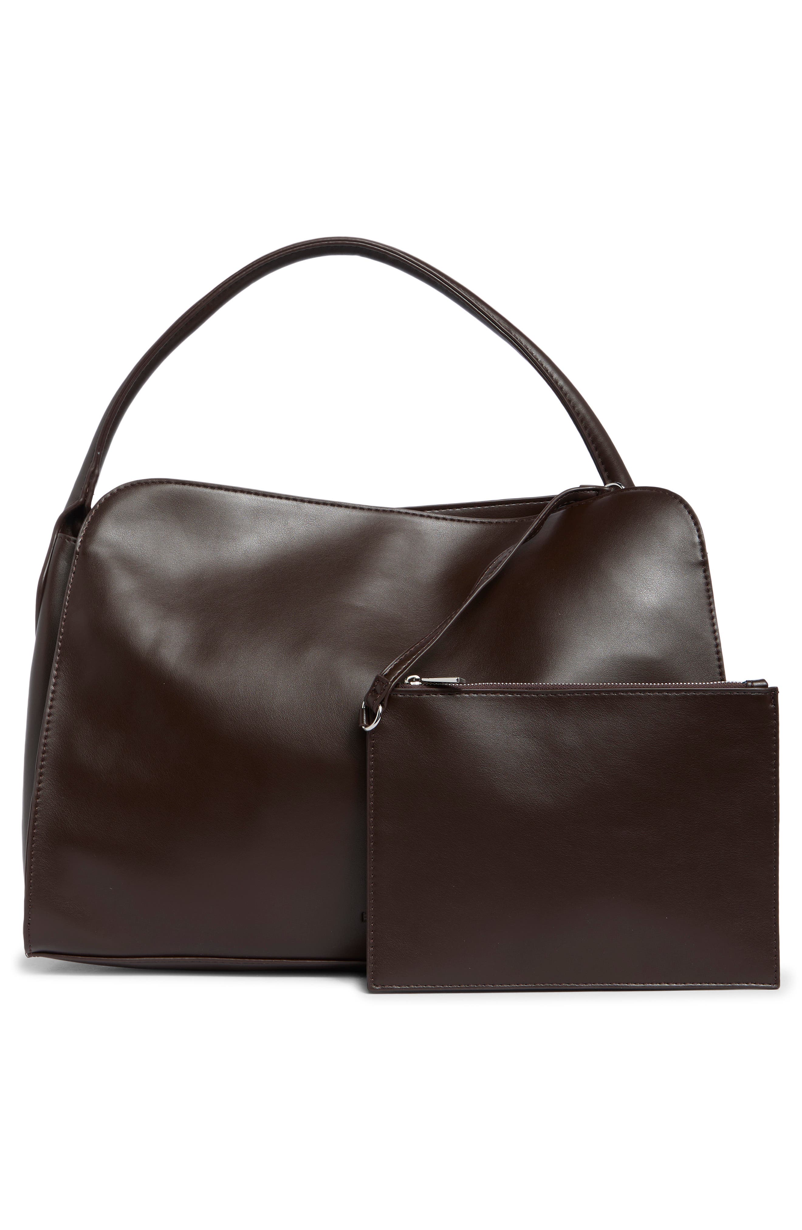 Oversized Faux Leather Tote, Alternate, color, DARK CHOCOLATE