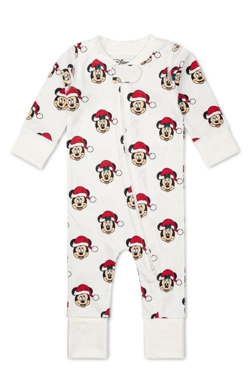 Monica + Andy Mickey Mouse Print Holiday Organic Cotton One-Piece Convertible Pajamas in Christmas Mickey Minnie Mouse 