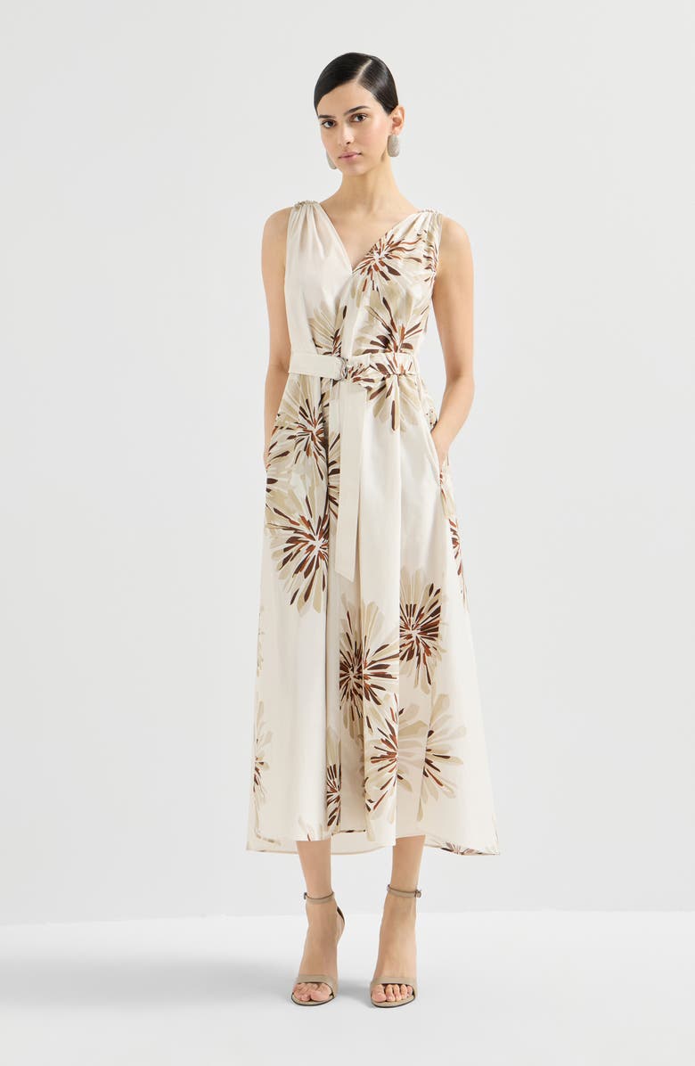 Brunello Cucinelli Bloom print poplin dress, Alternate, color, Beige