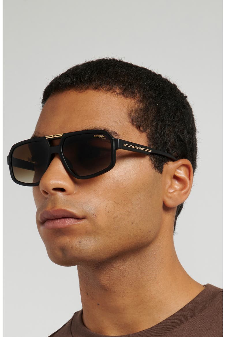 Victory 59mm Gradient Navigator Sunglasses, Alternate, color, MATTE BLACK/ BROWN/ GREEN
