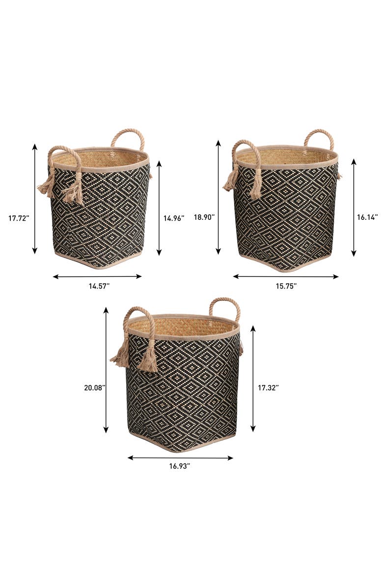 HAPPIMESS Celia Handwoven Palm Leaf Nesting Storage Baskets with Rope Handles, Alternate, color, Natural/White