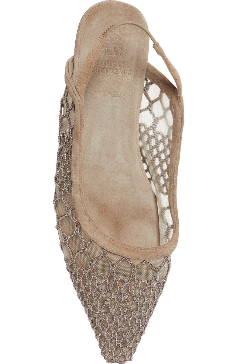 Brunello Cucinelli Caged Monili Pointed Toe Slingback Flat, Alternate, color,
