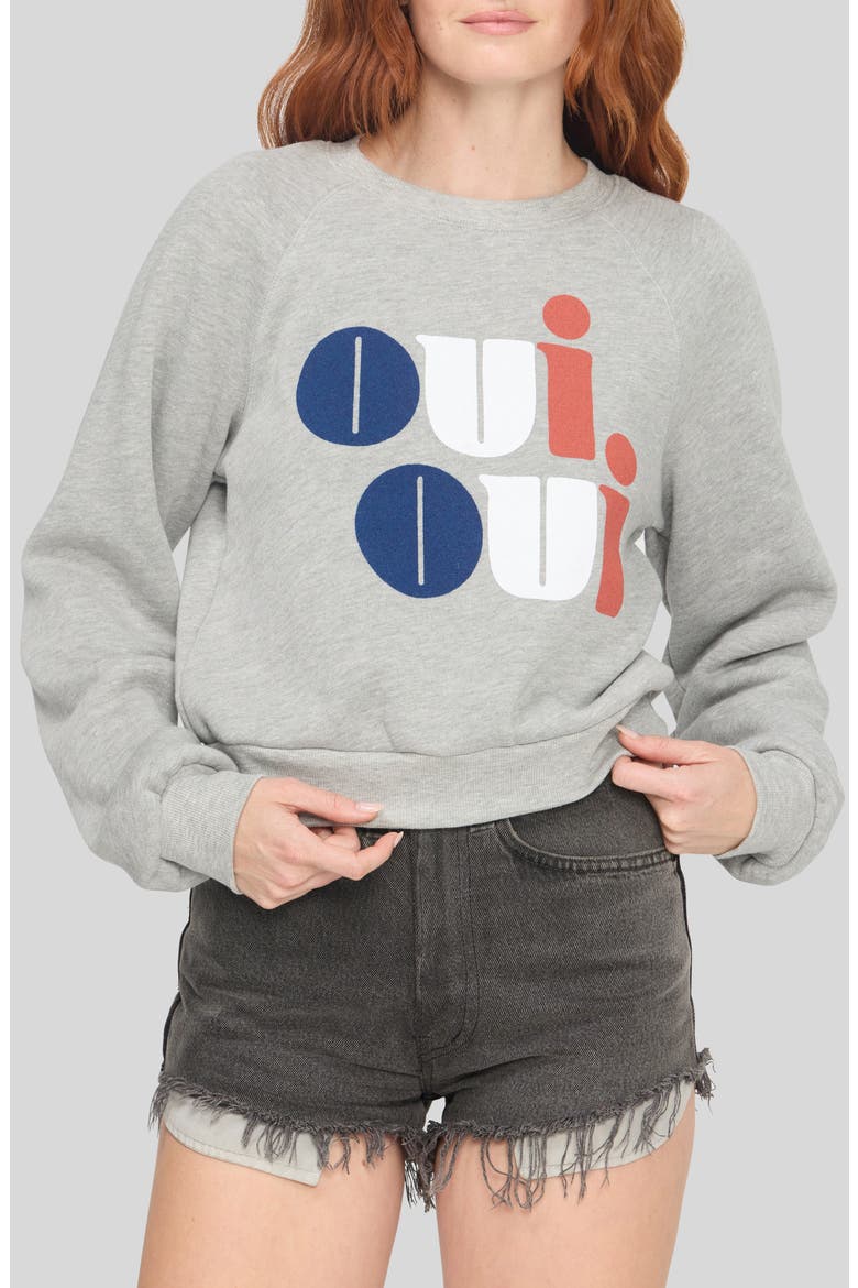 Oui Oui Shrunken Graphic Sweatshirt, Main, color, HEATHER GREY