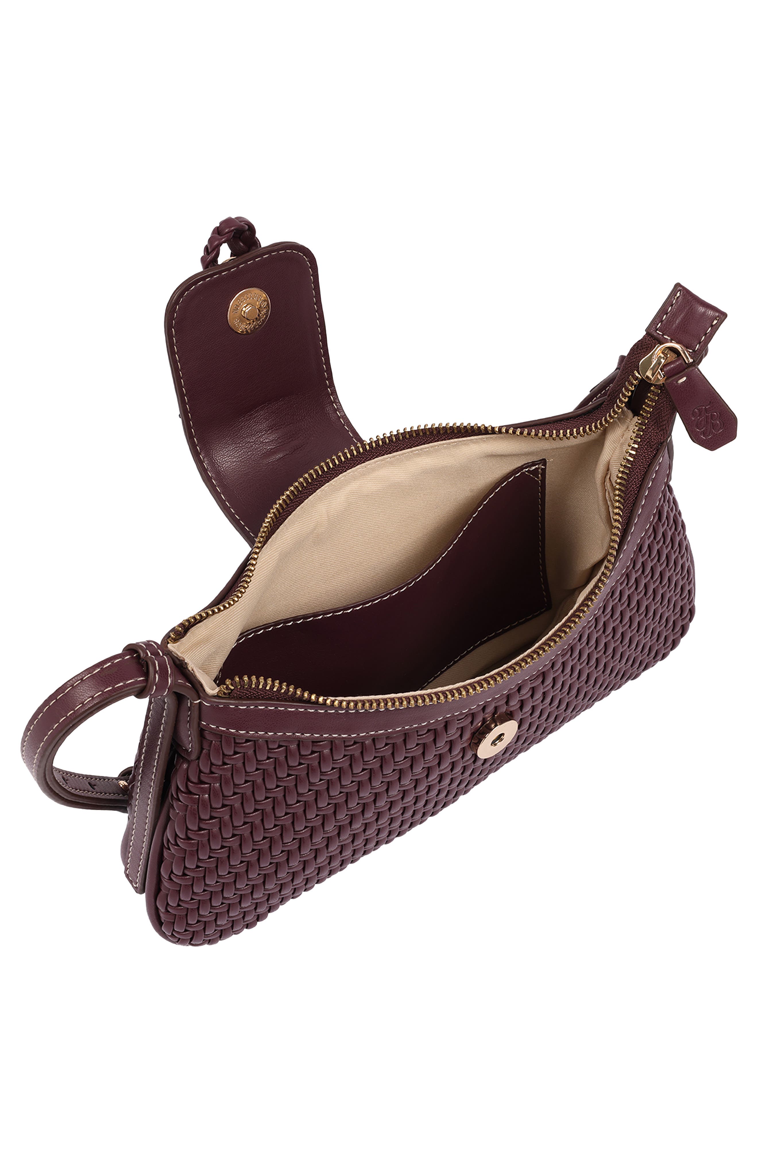 Tassel Tab Woven Faux Leather Shoulder Bag, Alternate, color, WINE