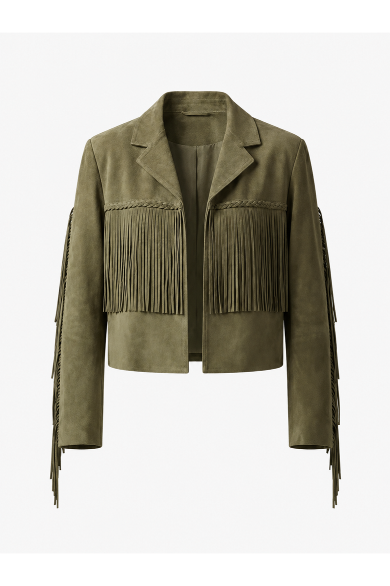 Allegra Fringe Suede Leather Jacket, Main, color, Green