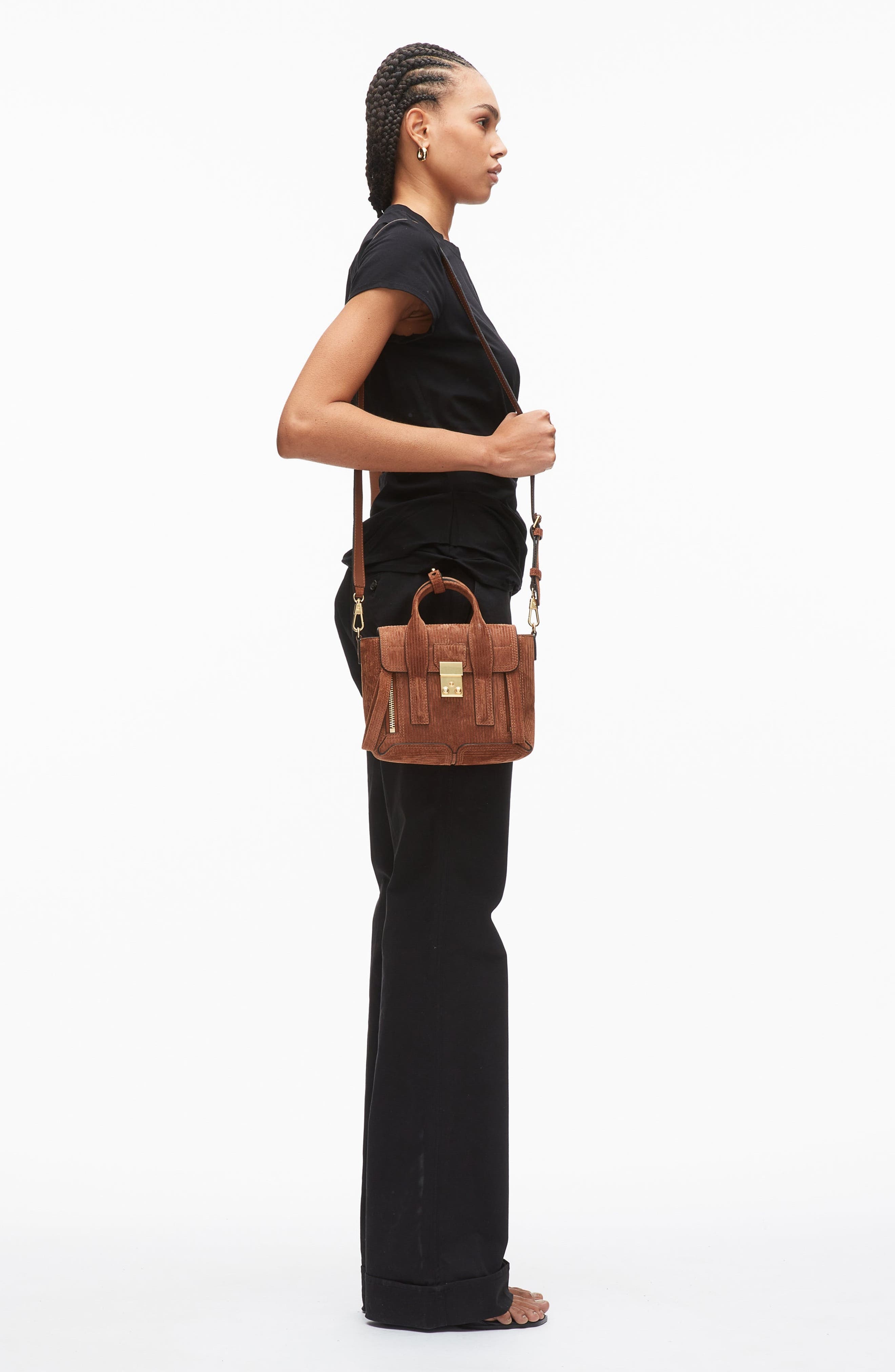 Pashli Mini Embossed Suede Handbag, Alternate, color, Saddle
