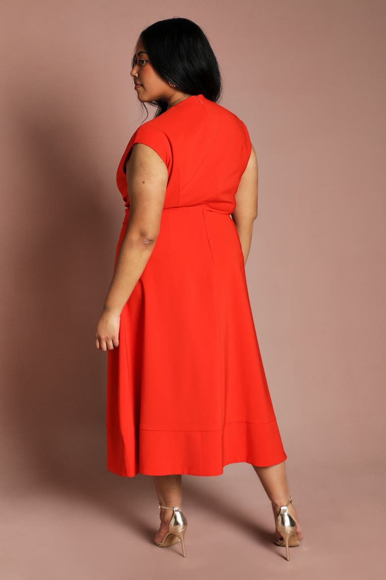 Plus V-Neck Belted Midi Dress, Alternate, color, Flame Red