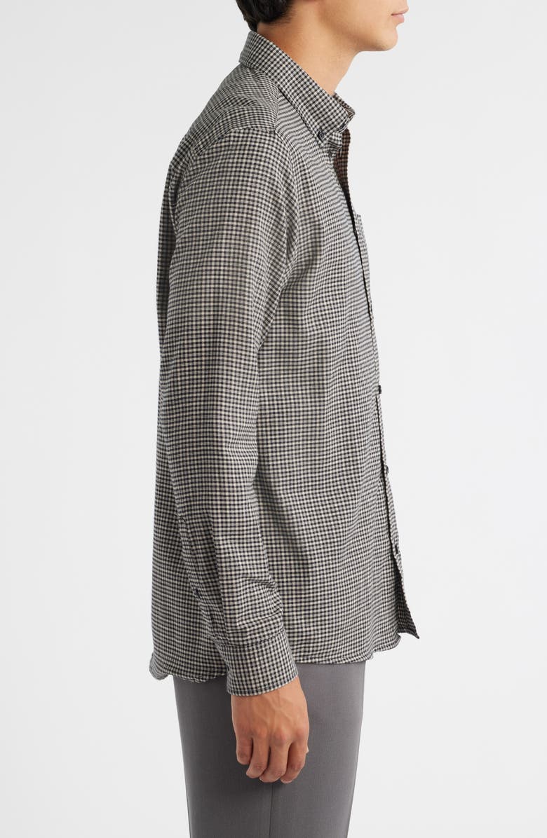 Les Deux Konrad Microcheck Flannel Button-Down Shirt, Alternate, color, Gargoyle