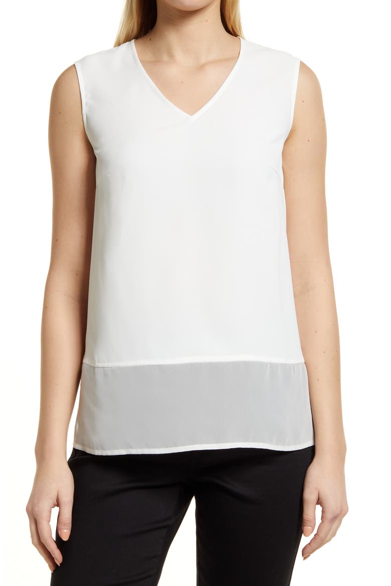 Sheer Hem Crêpe de Chine Sleeveless Top, Main, color, WHITE