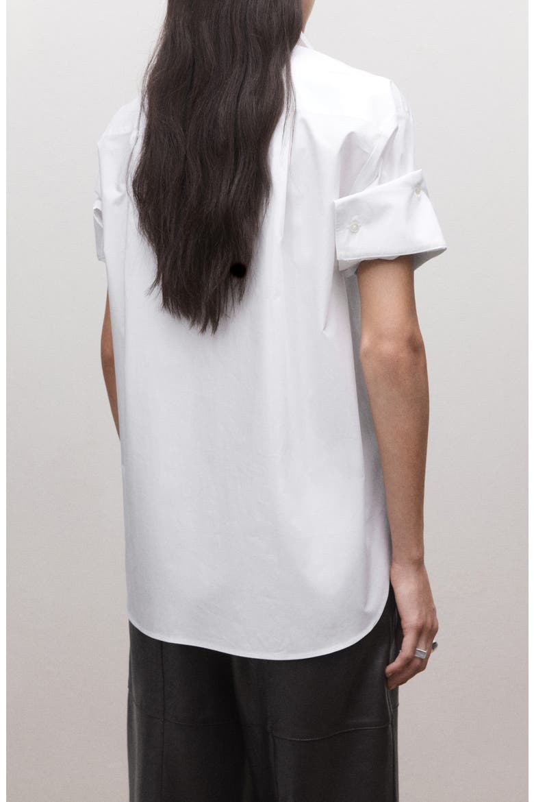 Three-Quarter Sleeve Cotton Button-Front Shirt, Alternate, color, WHITE