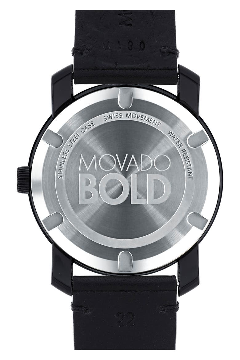 'Bold' Leather Strap Watch, 42mm, Alternate, color, GREY/ BLACK