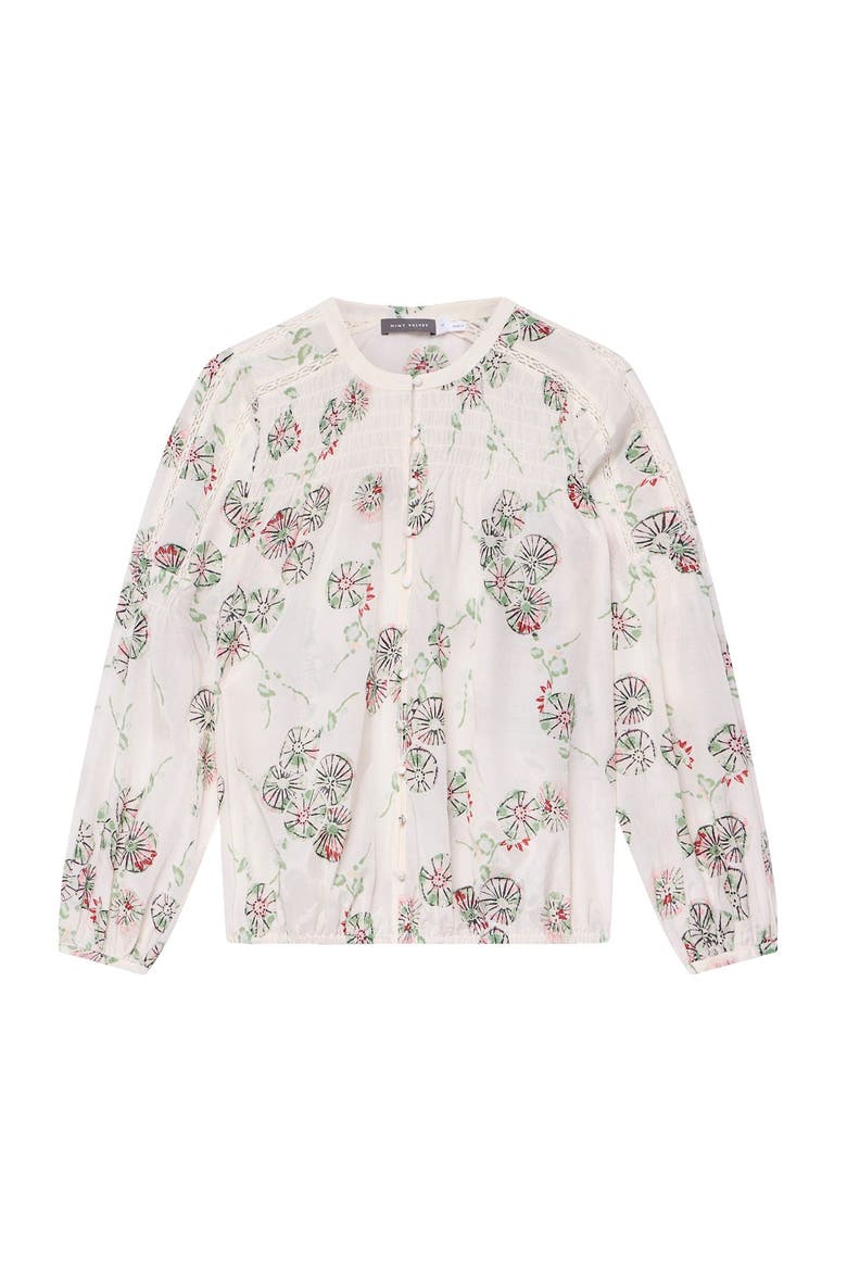 Floral Smocked Peasant Blouse, Alternate, color, Cream