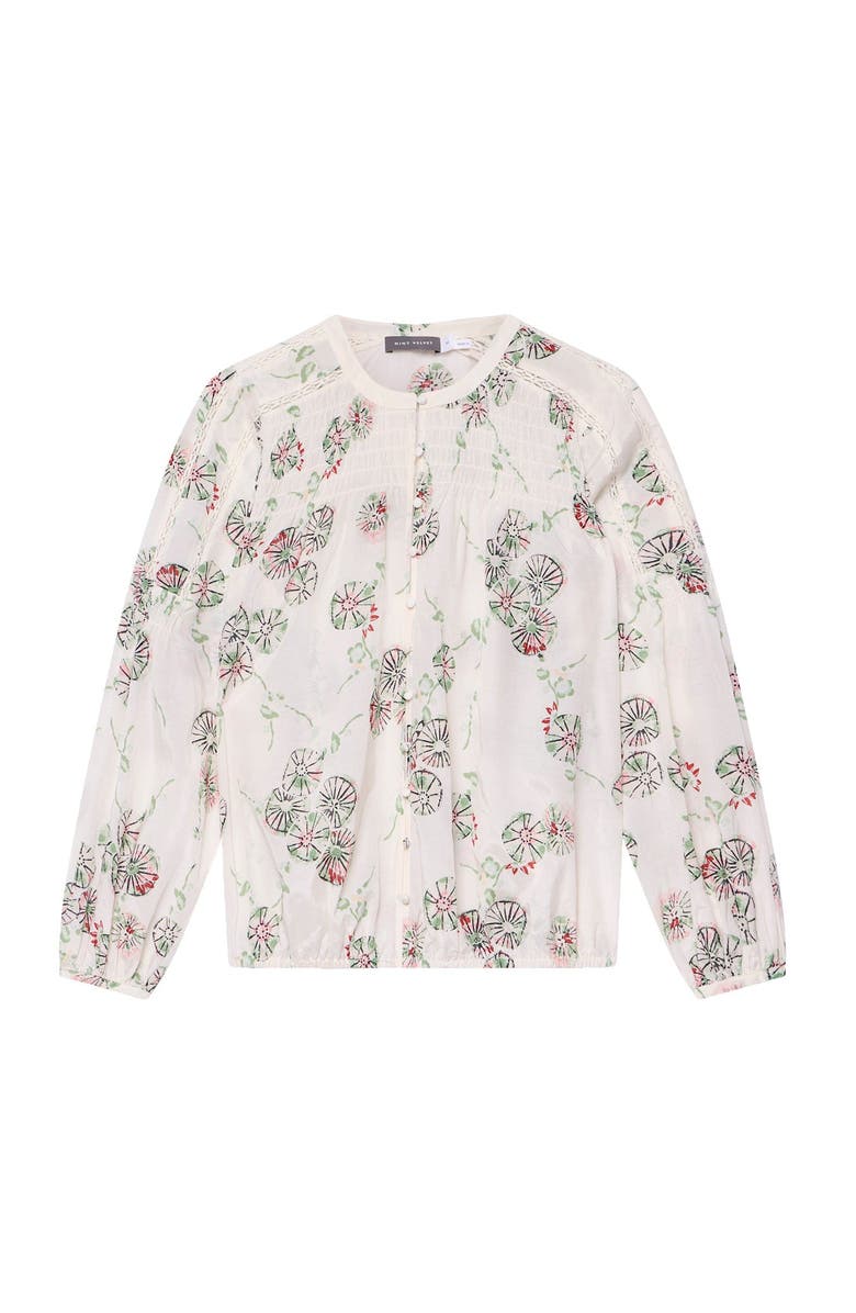 MINT VELVET Floral Smocked Peasant Blouse, Alternate, color, Cream